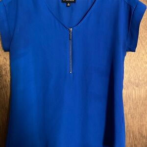 Liz Claiborne Cobalt Blue Short-Sleeve Zip Front Top